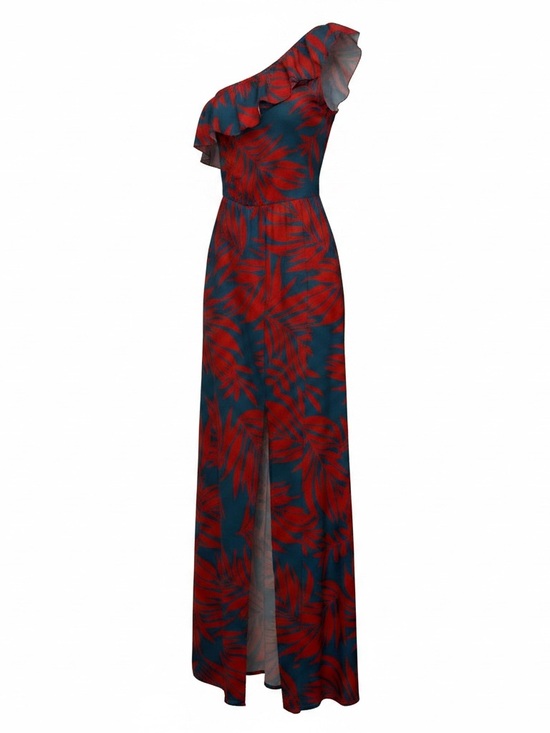 Dresses & Skirts - NWT Tropical Red and Teal Leaf Maxi Dress
